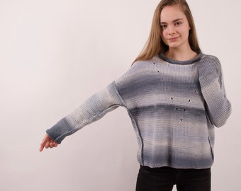 Oversized katoenen gebreide trui, dikke trui, ontwerp met verlaagde schouder
