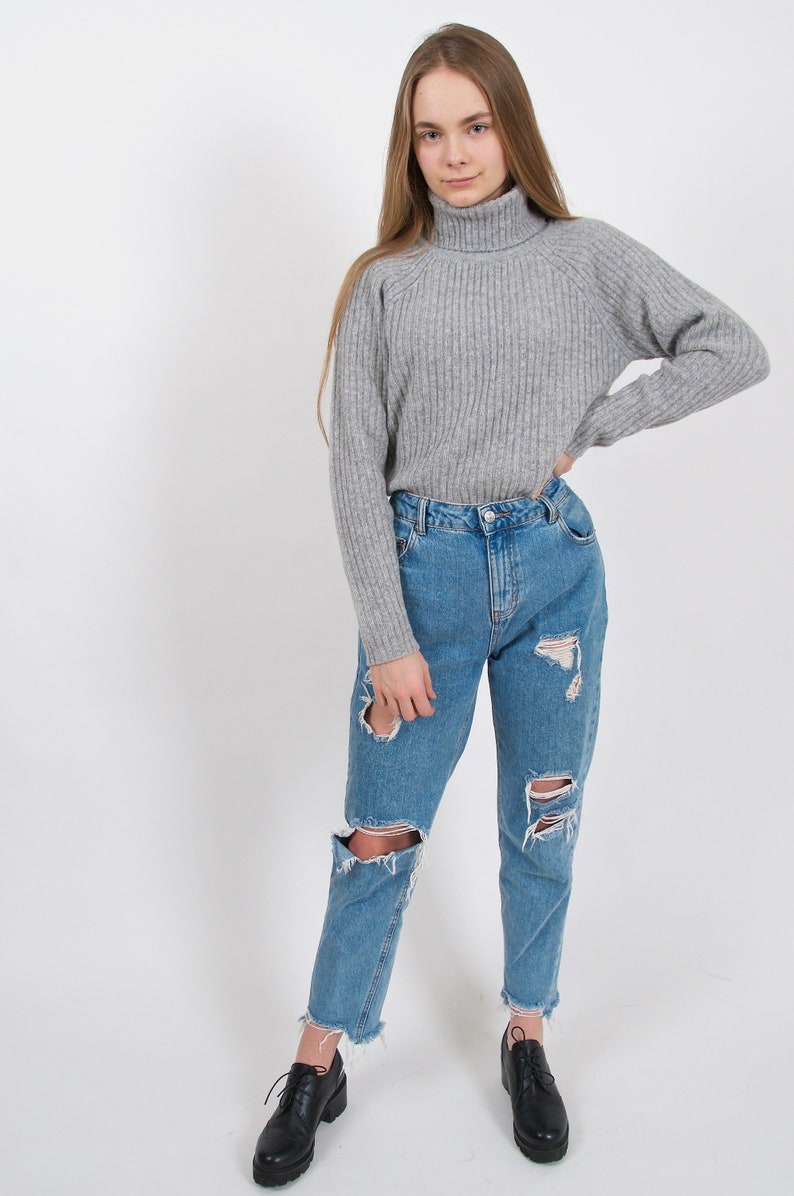 col roulé pull manches longues haut confortable pull laine tricot haut pull tricoté pull haut col laine haut loose sweatern hiver top manches longues pull image 4