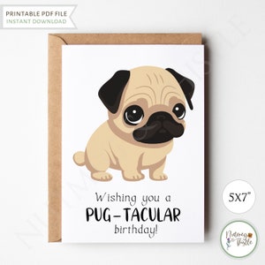 Cartão de aniversário Kawaii Pug, Mãe Pug Cachorro Pai Cartão de aniversário engraçado, Namorada Namorado Irmã Cartão de aniversário Punny Presente Pug - PDF 5x7 para impressão
