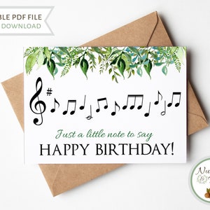 Biglietto d'auguri musicale, biglietto d'auguri stampabile regalo per studenti di musica per insegnanti, regalo di compleanno per download digitale di biglietti per appunti per amanti della musica