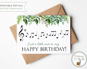 Music Birthday Card, Teacher Music Student Gift Printable Greeting Card, Birthday Gift For Music Lover Note Card Digital Download