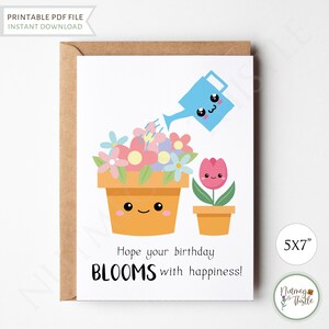 Kawaii Garden Flowers Funny Birthday Card, Wildflower Birthday Gift for Gardener Mom Sister, Spring Printable Funny Greeting Cards - 5x7 PDF