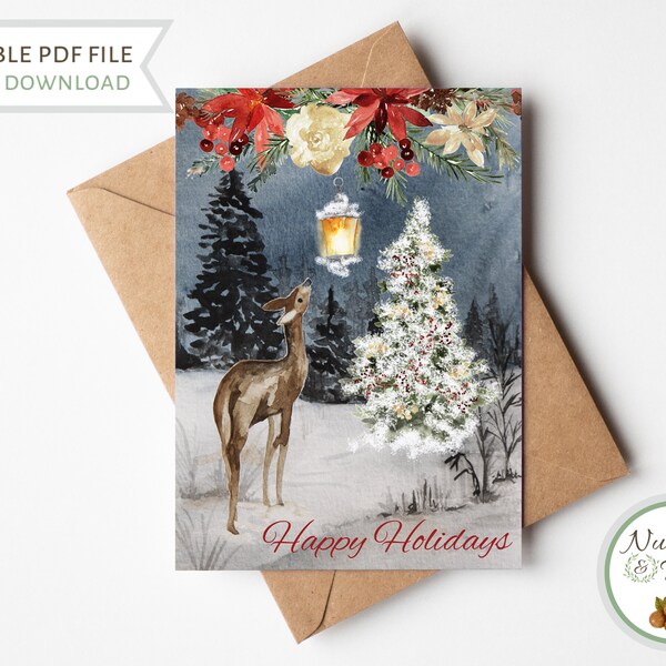 Deer Christmas Card - Etsy