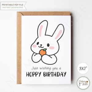 Kawaii verjaardagskaart konijn, schattig konijn grappige verjaardagskaarten vrouw vriendin moeder zus, cadeau Punny Bunny minnaar - afdrukbare 5 x 7 pdf