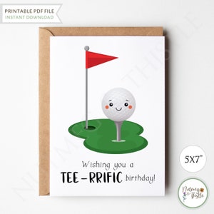 Tarjeta de cumpleaños de golf, papá marido novio hijo Punny tarjeta de cumpleaños, linda camiseta de golf saludo tarjeta de cumpleaños divertida para él - PDF imprimible 5x7