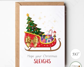 Funny Christmas Card Sleigh, Here To Slay Christmas Sleigh Funny Holiday Card, Downloadable Cute Pun Simple Greeting Card -Printable 5x7 PDF