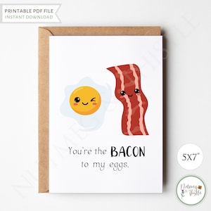 Carte d'anniversaire petit ami bacon et œufs, jolie carte d'anniversaire drôle pour lui, carte d'anniversaire de petit garçon fiancé mari BFF - PDF imprimable 5 x 7