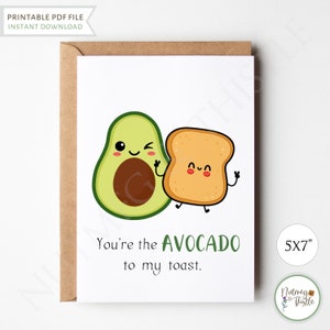 Divertente biglietto di anniversario per lui, toast all'avocado, simpatico biglietto d'amore per San Valentino per lui, marito e fidanzato, biglietto di auguri per la tua mancanza - PDF stampabile 5x7