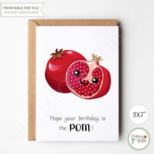 Kawaii Granatapfel Geburtstagskarte, Bester Freund Bruder Schwester Punny Geburtstagskarte, süße Granatapfel Lustige Grußkarten - Printable 5x7 PDF
