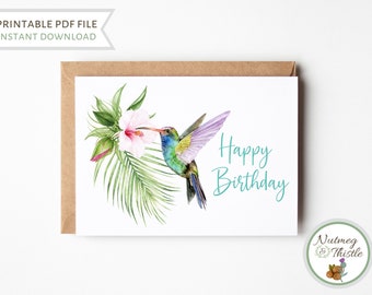 Hummingbird Birthday Card, Mom Friend Bird Lovers Happy Birthday Printable Greeting Card, Blank Bird Watcher Nature Lover Hummingbird Card