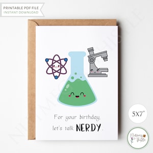 Carte d'anniversaire ringard chimie kawaii, carte d'anniversaire petit ami mari fiancé petit garçon, carte d'anniversaire science mignonne voeux - PDF imprimable 5 x 7