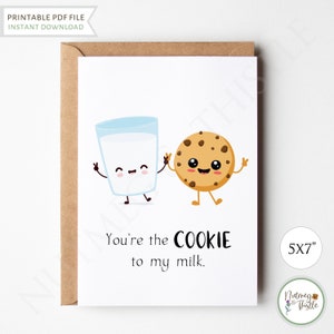 Kawaii melk en koekjes grappige verjaardagskaart, 1 10-jarig jubileumkaart voor man, schattige Valentijnskaart vriendschapskaart - afdrukbare pdf van 5 x 7