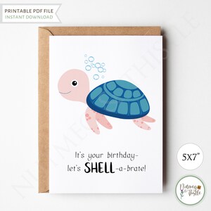 Kawaii Meeresschildkröte Geburtstagskarte, Punny Freund Bester Freund Bruder Geburtstagskarte, süße Meeresschildkröte Grußkarte - Printable 5x7 PDF
