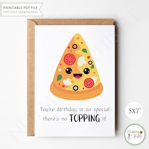 Kawaii Pizza Geburtstagskarte, Mann Sohn Bruder Freund Punny Geburtstagskarte für Ihn, süße Pizza Lustige Grußkarten - Printable 13x18 cm PDF