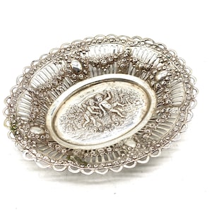 Antique Baroque Massive Silver 800 Mini Bowl with Cherubim Made in Germany, 30s