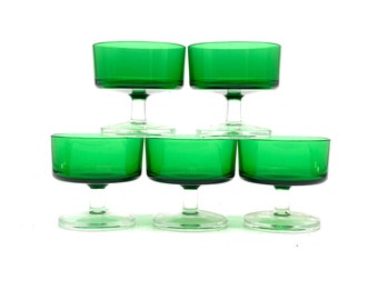 Luminarc Verrerie D'Arques Made in France Green Water Glasses Set / Wine Glasses Set, 70s