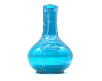 Post Modern Geometric Hand Painted Blue Glass Vase , 80s