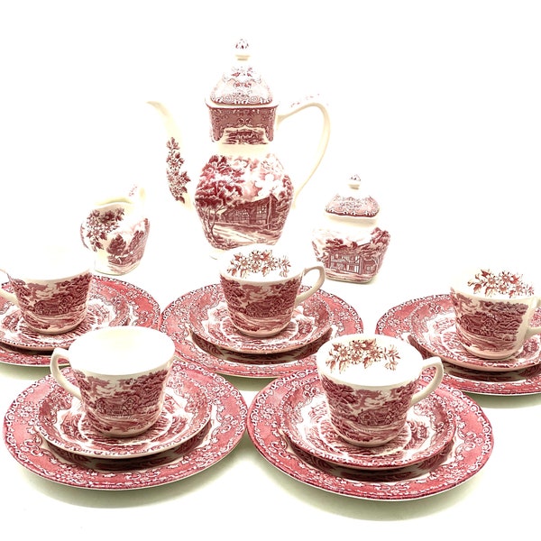 Vintage English Country Inns W. Grindley & Co. LTD. Staffordshire Made in England Porcelain Tea Set for 5 Persons, 60s