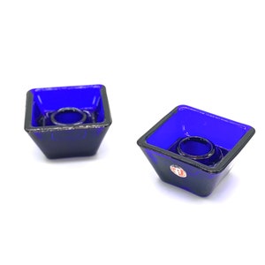 Vintage Per Lütken Holmegaard Dark Blue Glass Candle Holder Set - 50s Danish Design