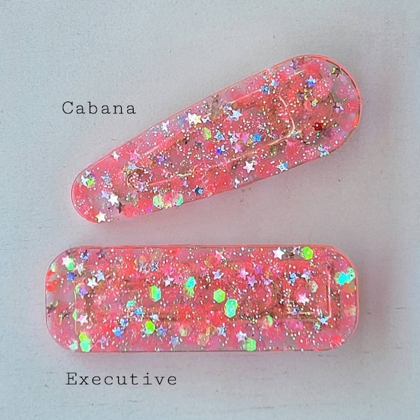 Neon Lights: "Electrified" Pink Orange Tangerine Neon Glitter Resin Barrette Hair Clip