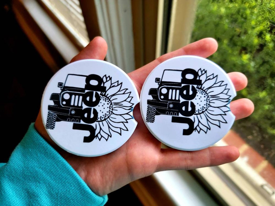 Sunflower with Jeep sublimation ceramic car coaster set Etsy