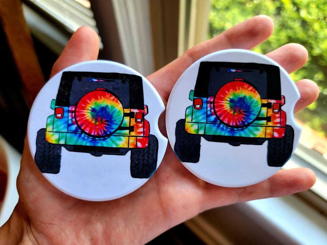 Tye Dye Jeep sublimation ceramic car coaster set Etsy