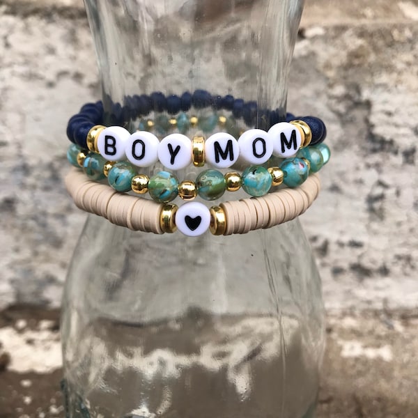 Set of 3 stretch bracelets - Boy Mom
