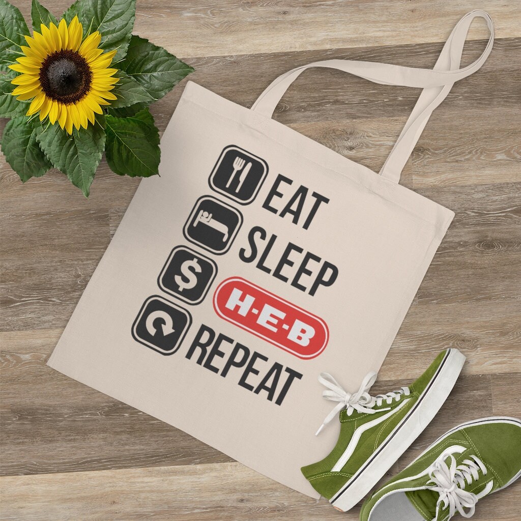 Eat Sleep HEB Repeat Tote Bag HEB Shopping Bag Texas HEB Etsy