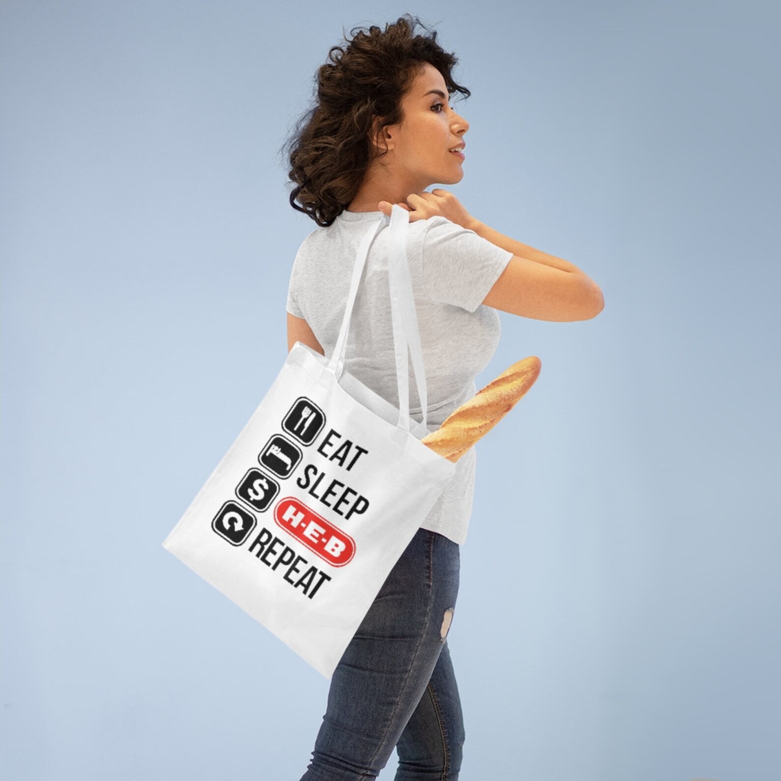 Eat Sleep HEB Repeat Tote Bag HEB Shopping Bag Texas HEB Etsy