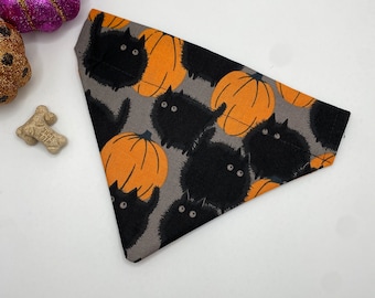 Halloween Cat Bandana Personalized (Over the Collar) - Halloween Cats on Gray Cat Bandana | Halloween Cat Bandana | Horror Cat Bandana