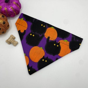 Halloween Cat Bandana Personalized (Over the Collar) - Halloween Cats on Purple Cat Bandana | Halloween Cat Bandana | Horror Cat Bandana