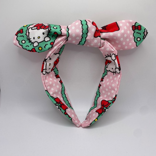 Hello Kitty Wreath Christmas Topknot Headband | Hello Kitty Christmas Headband | Hello Kitty Pink Christmas Headband | Christmas Headband