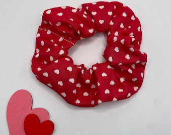Hearts on Red Valentines Day Scrunchie | Valentines Day Scrunchie | Heart Scrunchie | Love Scrunchie