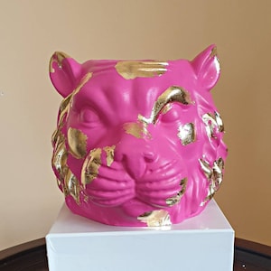 eclectic decor,lion head vase,lion head pot planter,lion head succulent,pop art sculpture,unique home decor,neon decor,urban colorful decor