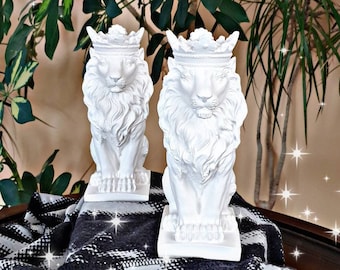 Lion King Statue Jungle Golden Crown Nordic Art Sculpture Home Office Decoration 
