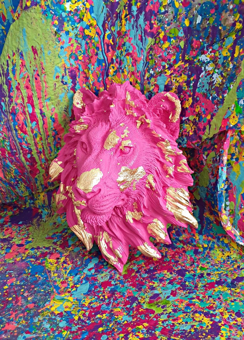 Hot Pink Lion Headlion Wall Decorunique Animal Wall Etsy