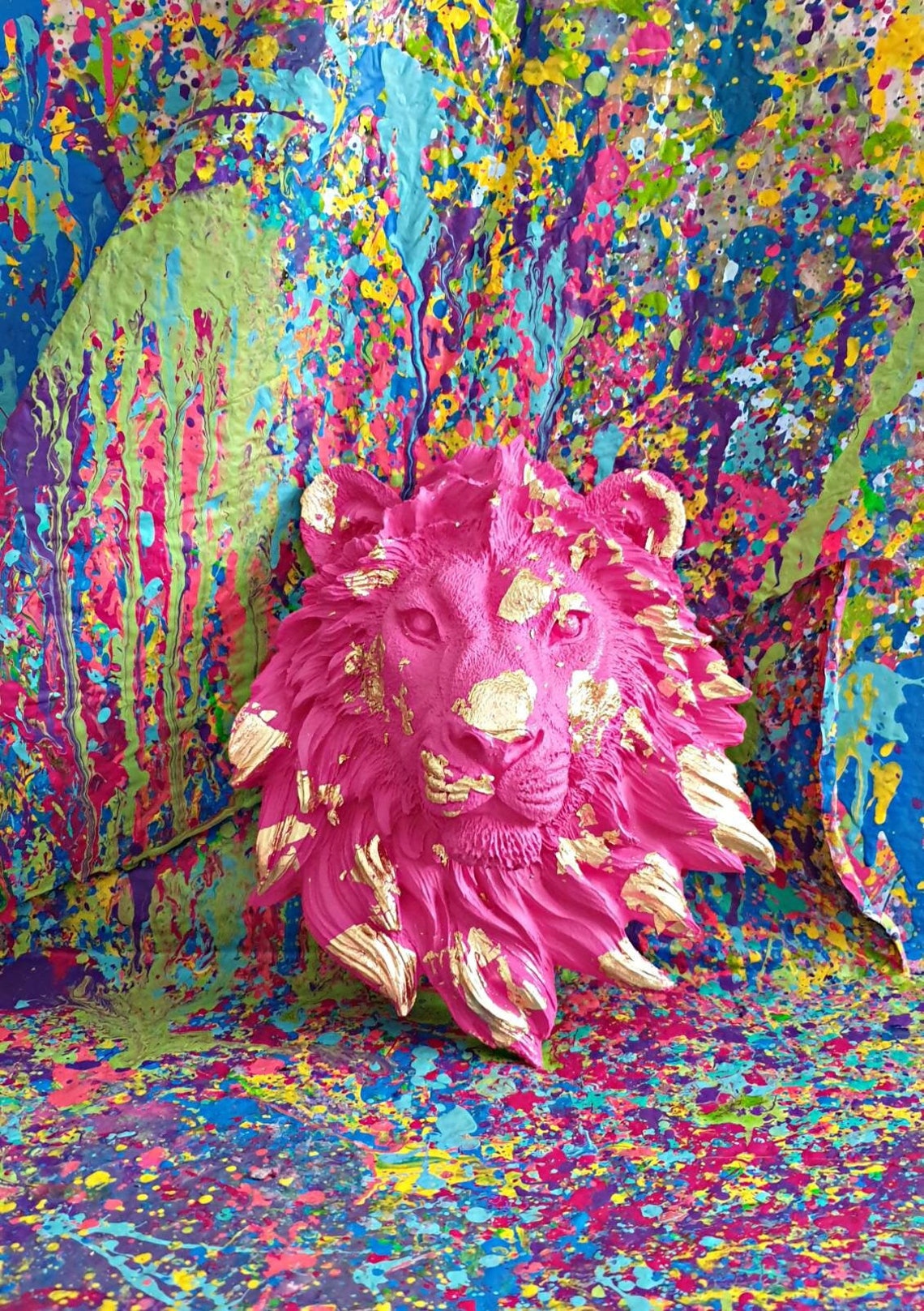 Hot Pink Lion Headlion Wall Decorunique Animal Wall Etsy