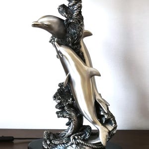 MIDA Argenti Silver-Plated Dolphin Table Lamp | Italian Sculptural Nautical Lamp | Vintage Made in Italy
