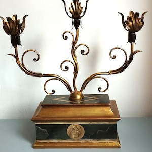 Vintage Italian Candlestick Chandelier: Forged Iron & Trompe-l&#39;œil
