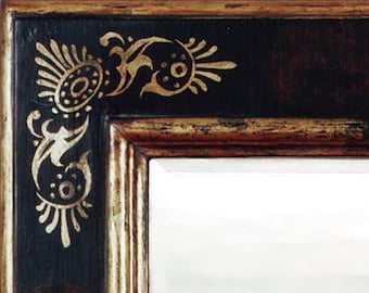 Gilded Italian Wall Mirror: Large Rectangular Antique Style, Floral Accents