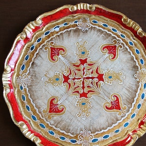 Handcrafted Florentine Gilt Wooden Tray: Red & Gold Serving Platter