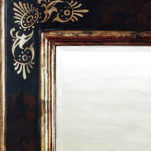 Miroir mural italien doré : grand style rectangulaire antique, accents floraux