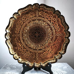 Vintage Florentine Tray: Large Round Floral Serving Platter, 80s Decor