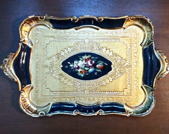 Traditioneel Florentijns handgeschilderd houten dienblad met vergulde decoratie