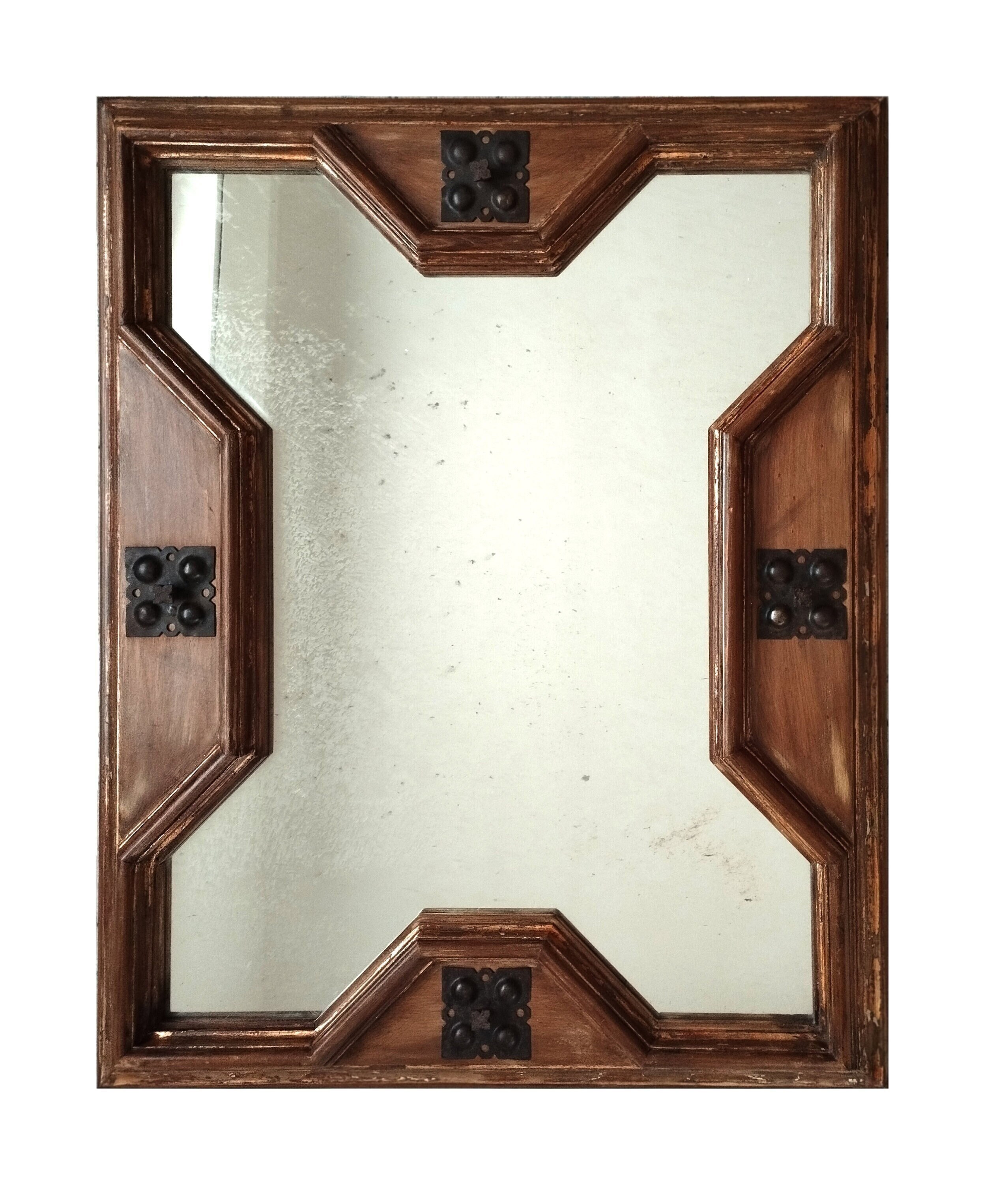 Rustic Mediterranean Mirror: Distressed Wood Frame, Forged Iron Accents