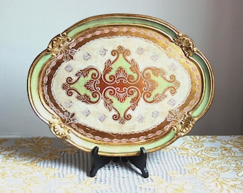 Handgemaakt Florentijns dienblad: verguld houten ovaal dienblad (16 x 12&quot;)