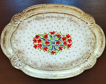 Vintage Florentine Tray: Shabby Chic Floral Lacquered Wood Platter