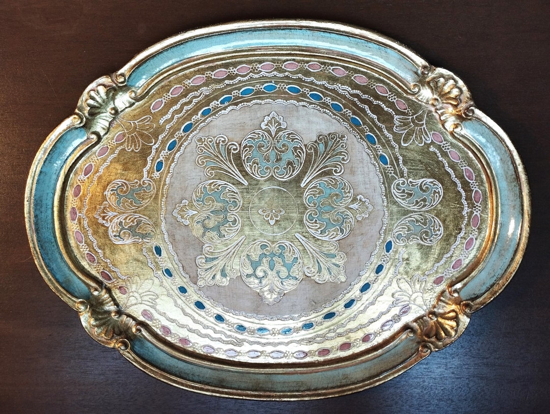 Italian Florentine Decorative Tray Gilt Wooden Serving Oval Tray ...