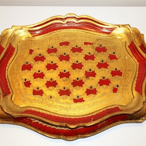 Vintage Florentine Gilt Tray Set: Decorative Wooden Platters, 70s