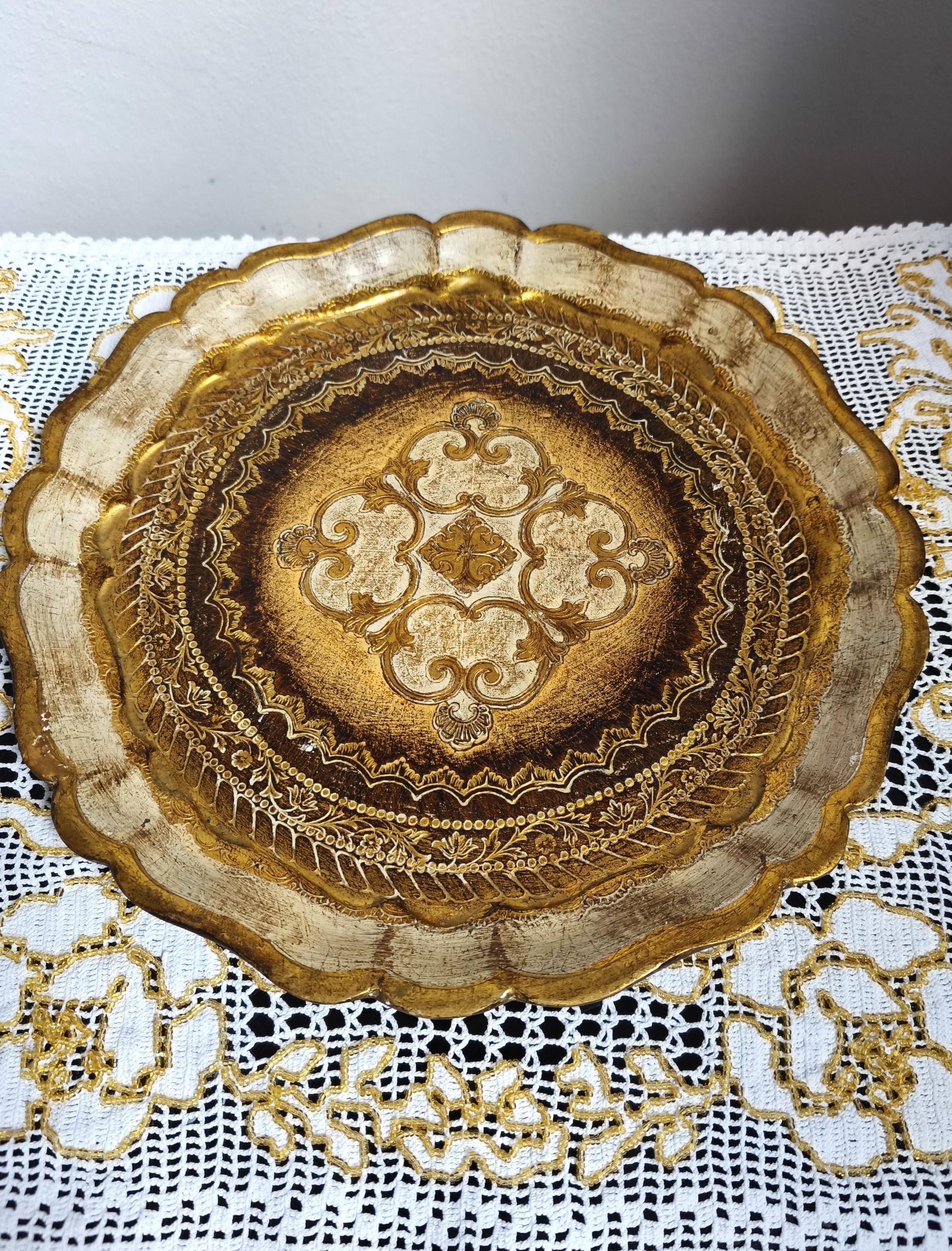 Vintage Florentine Tray: Large Round Floral Serving Platter, 80s. Hand ...